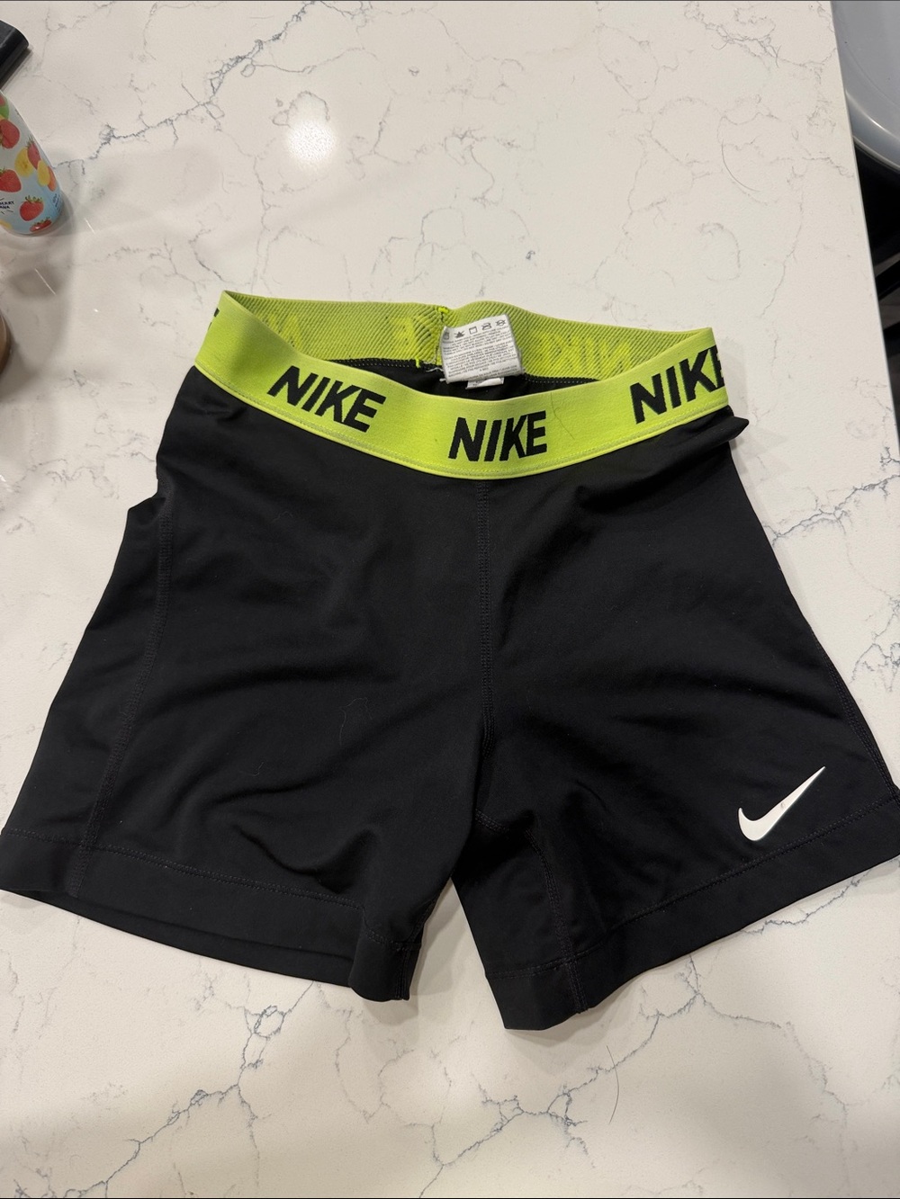 Nike Women’s Black Bike Shorts with Neon Lime Branded Waistband